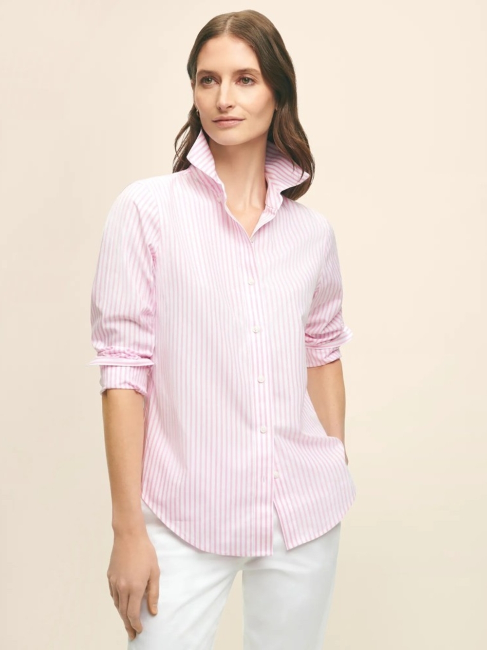 Brooks Brothers Pink White Striped Dress Shirt Sz. 12 Office Preppy Minimalist